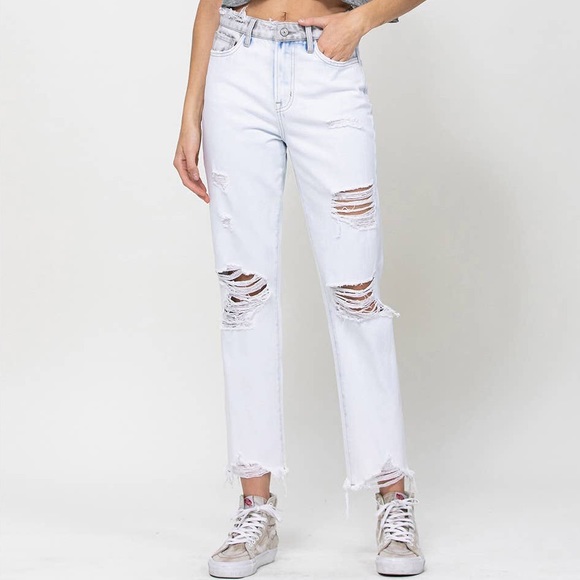 PRICE DROP Calliope Super High Rise Straight Crop Blocking Detail Jeans - Picture 1 of 14